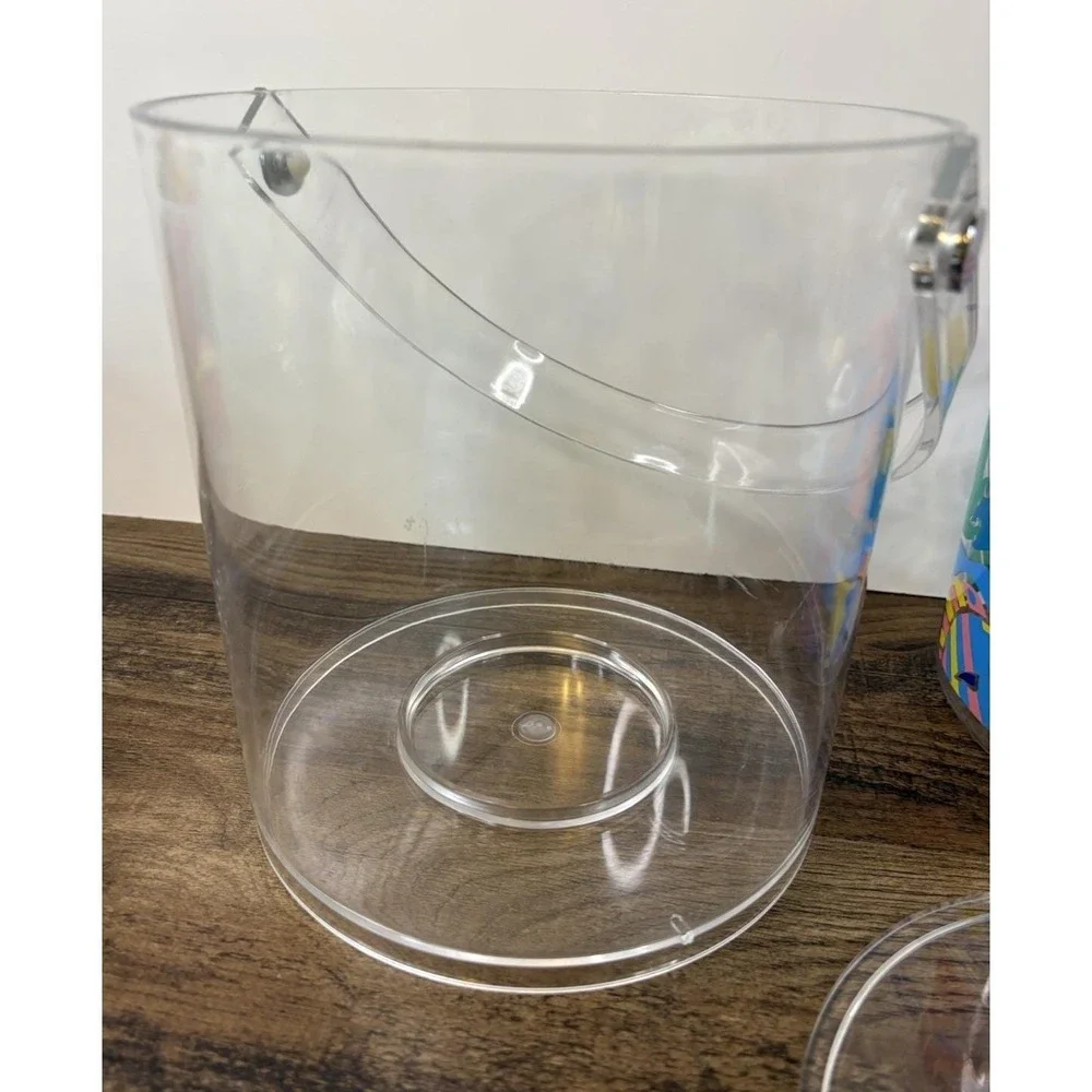 Vintage Lucite Acrylic Ocean Fish Themed Colorful Ice Bucket Tropical Pool Beach